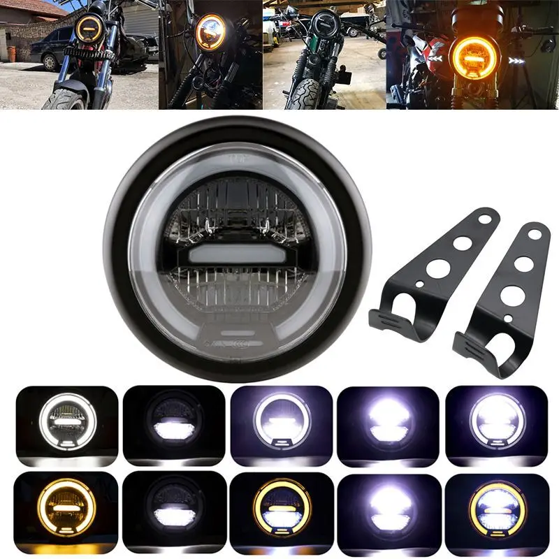 

6.5 inch Motorcycle Round LED Halo Headlight 12v High beam Universal distance light Cafe Racer Vintage Motorcycle Headlamp Bulb