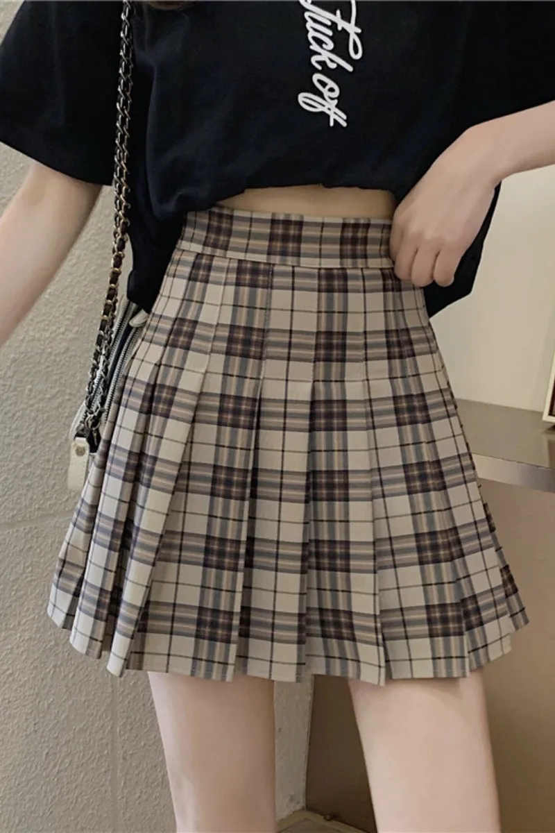 

Plaid half-length skirt female 2021 spring and autumn new style thin and versatile A-line skirt high waist pleated skirt