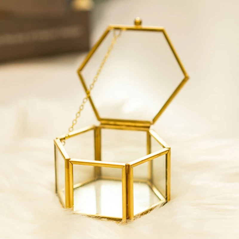 

Wedding Ring Box Engagement Ring Box Gold Glass Ring Box Glass Ring Holder Six-Sided Eternal Flower Glass Gift Box Jewelry Box