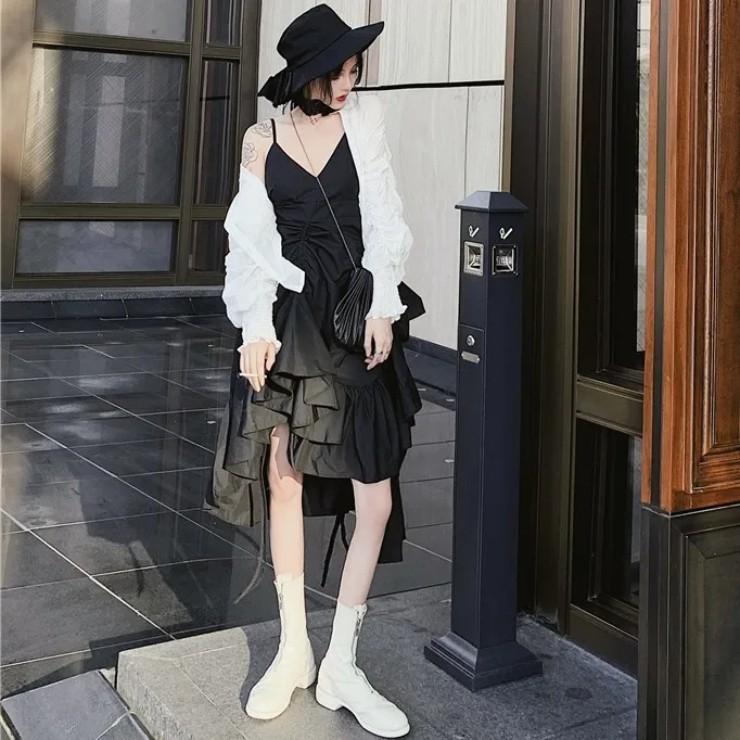 Сексуальное черное женское платье на шнуровке летнее праздничное бретельках с v