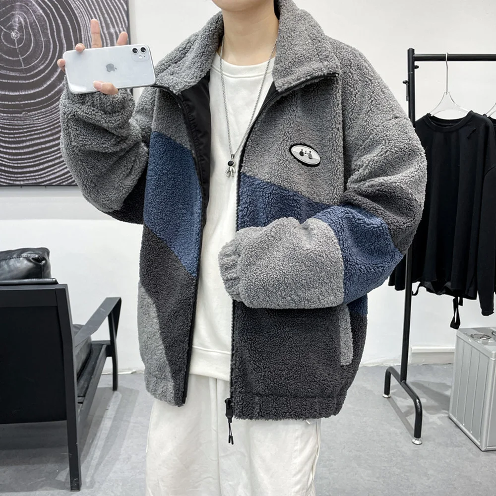 Covrlge Men Brand Jacket Winter Fleece Warm 3 Color Splicing Streetwear Hip Hop Slim Fit Lamb Wool Jackets Mens Clothing MWM125