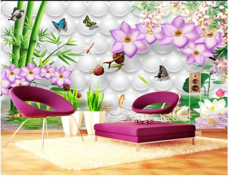 

Фотообои для стен, 3D, бамбуковые цветы фаленопсиса