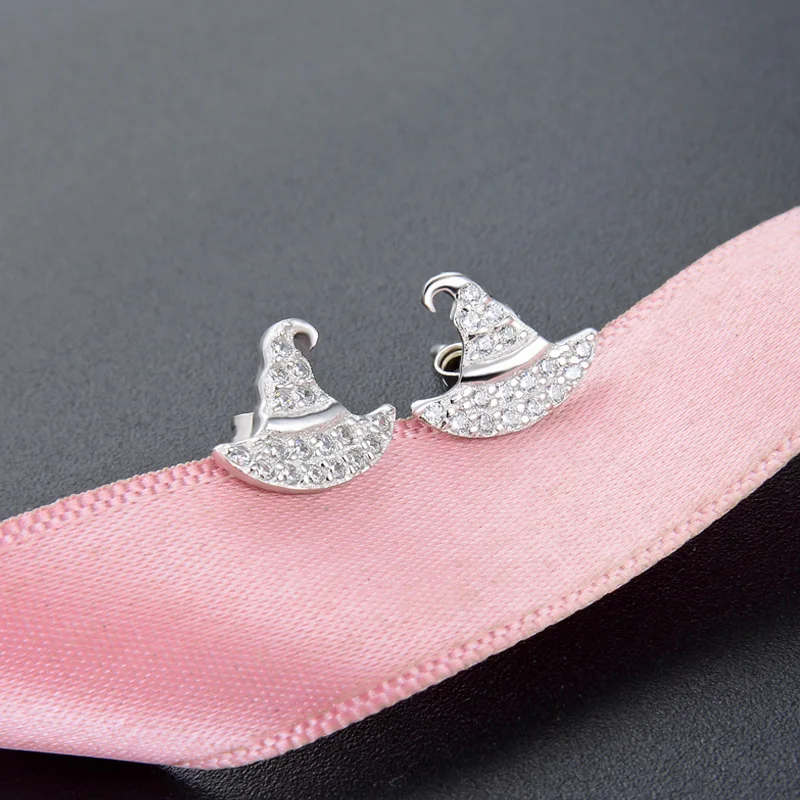 

Korean Earrings S925 pure silver zircon hat female student cartoon creative jewelry customization
