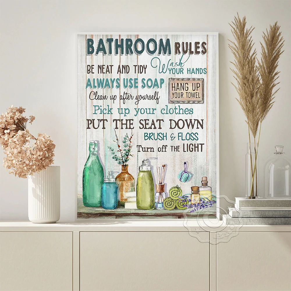 

Bathroom Rule Text Typography Art Prints Poster Personalize Color Wall Stickers Washroom Illustration Canvas Painting Home Decor