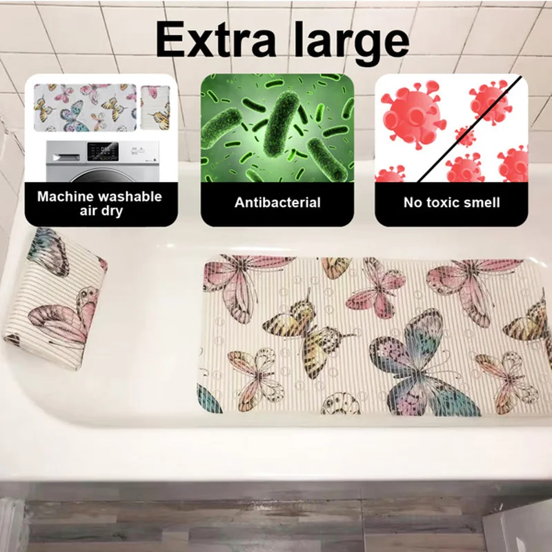 

Non-slip bathtub mat Bath pillow set Bath mat, PVC foam material with suction cup, butterflypattern