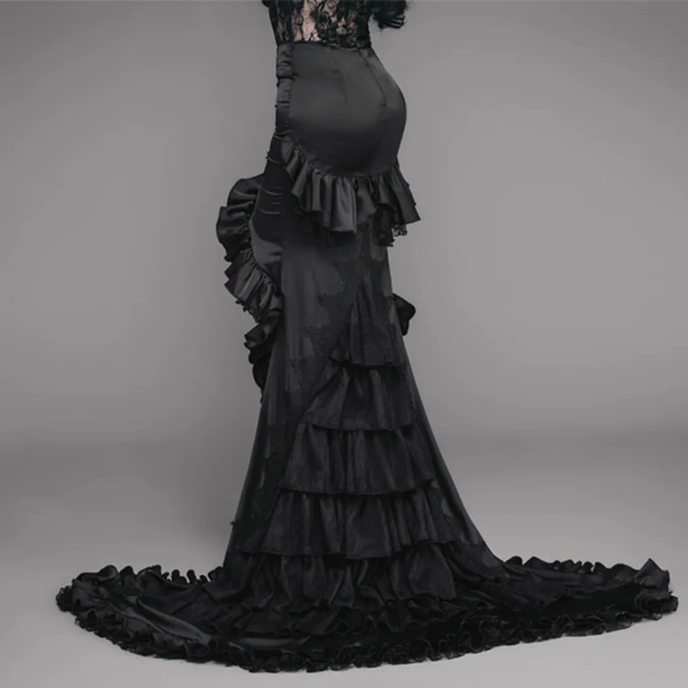 

Женская длинная юбка до пола, готическая черная юбка из эва с асимметричными оборками, облегающая юбка для выступлений, выпускного вечера
