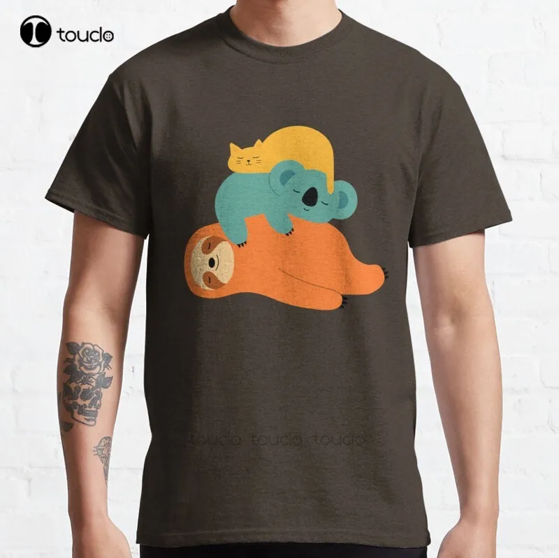 New Being Lazy Classic Cat Sloths Koalas Animals T-Shirt Cotton Men Tee Shirt