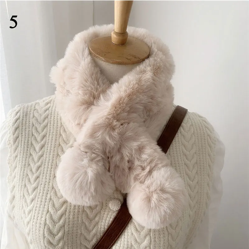 

Thicken Fur Plush Scarf Double Ball Winter Warm Scarves Fauxx Rabbit Fur Collar Scarf Soft Furry Shawl Snood Scarves Neck Warmer
