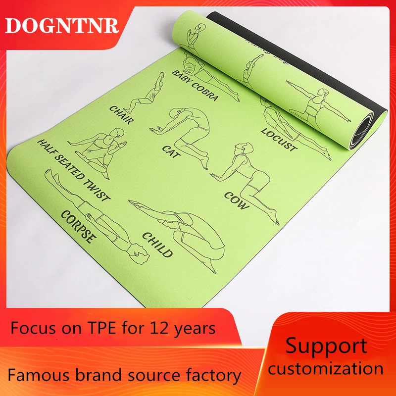 Расширенный Non Slip 6 мм TPE Фитнес Коврик для йоги с Руководство по действиям карта