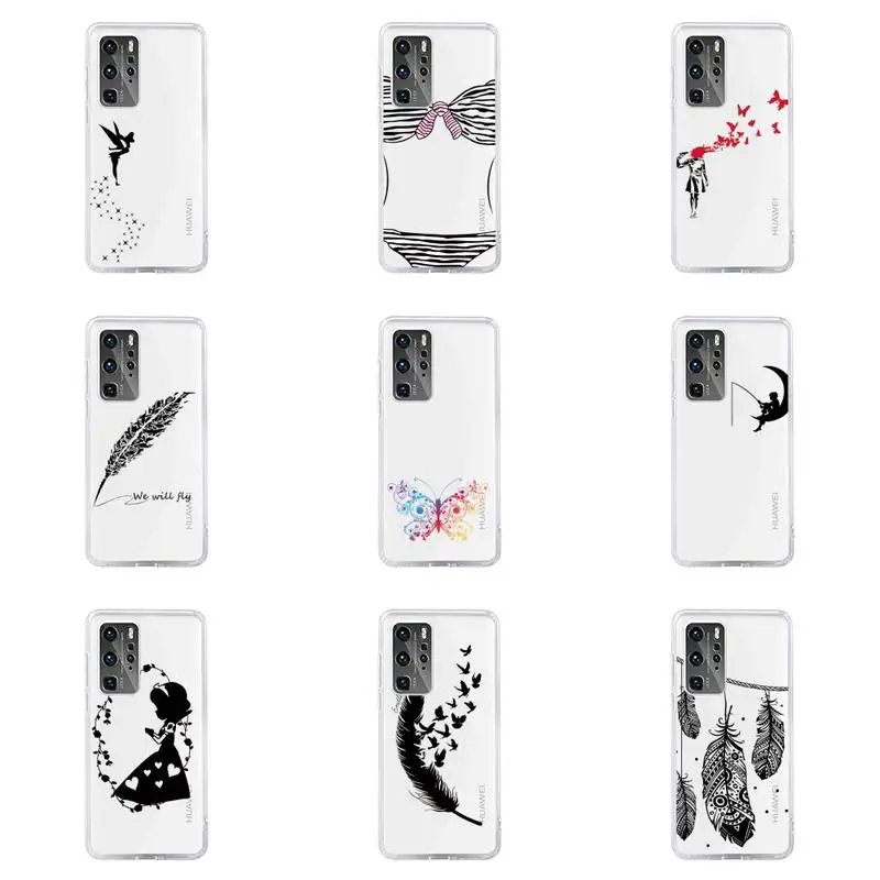 

Cute creative design pattern Phone Case For Huawei P40 P30 P20 Mate Honor 10i 30 20 i 10 40 8x 9x Pro Lite Transparent Cover