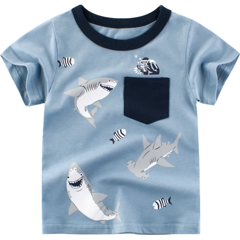 

New Cotton Baby boy clothes Short sleeve T-Shirt Children soft Breathable Cartoon Shark and diver sport top kids fashion clothes