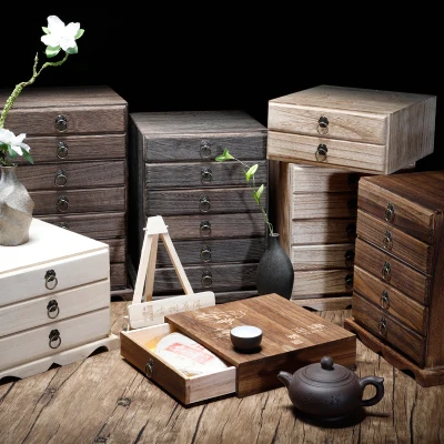 Solid wood tea boxes, ark tea cake tea packaging wooden box burn paulownia multilayer tea tray