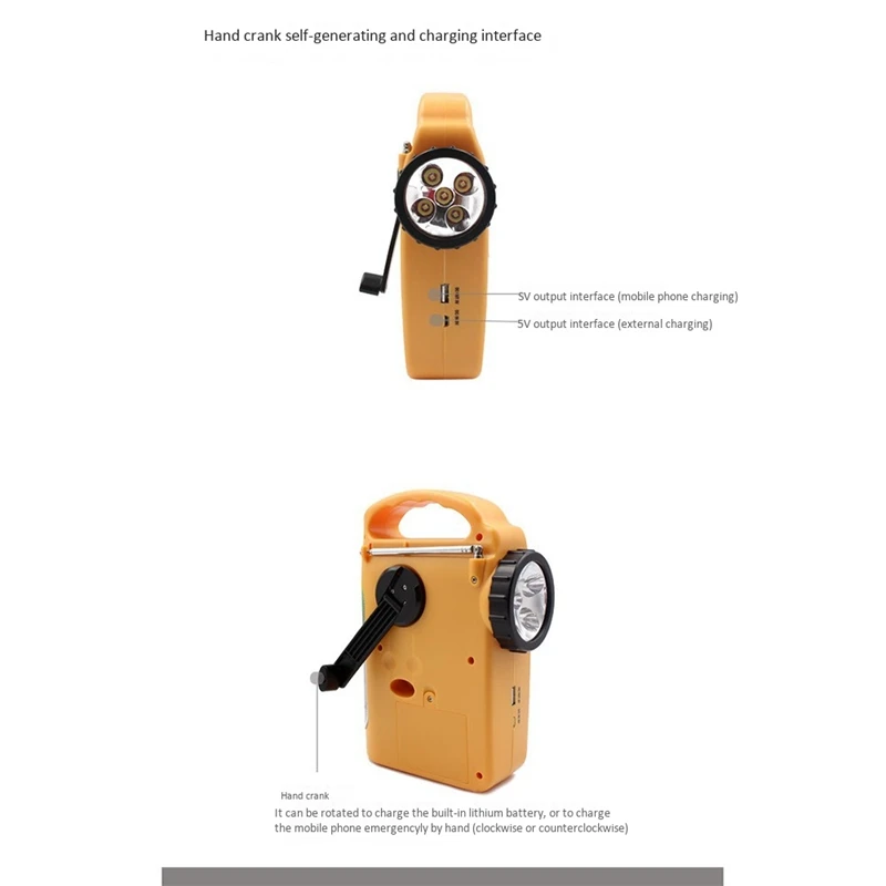 Солнечный радиоприемник AM/FM 1000 мАч ручной аварийный с 13 светодиодными фонариками