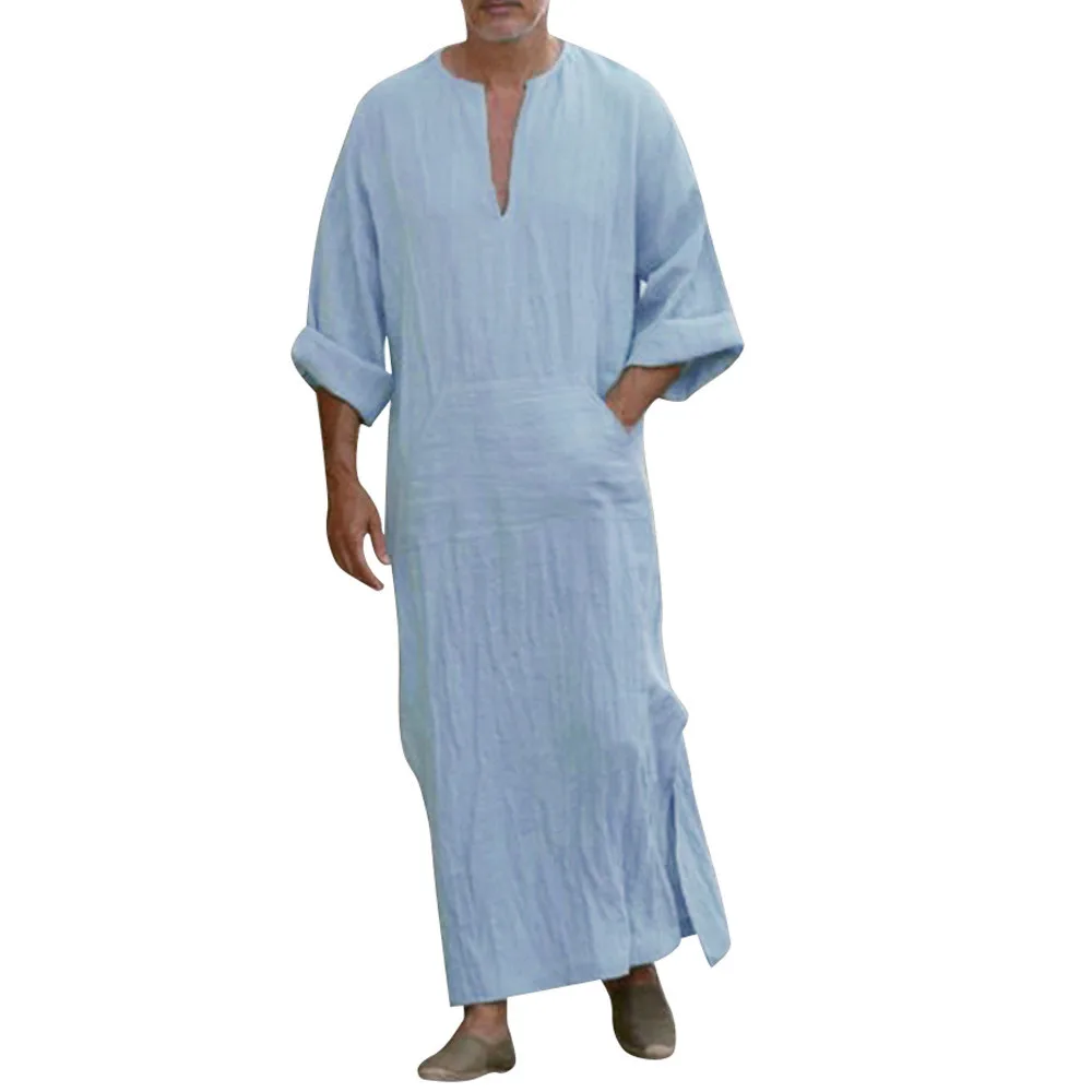 Кафтан халат мужские этнические халаты Свободные Твердые с длинным рукавом