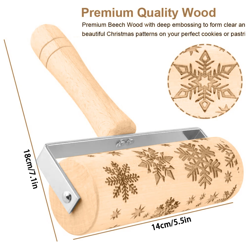 

Wood Leaf Christmas Deer Wooden Rolling Pin Embossing Baking Cookies Noodle Biscuit Fondant Cake Dough Patterned Roller