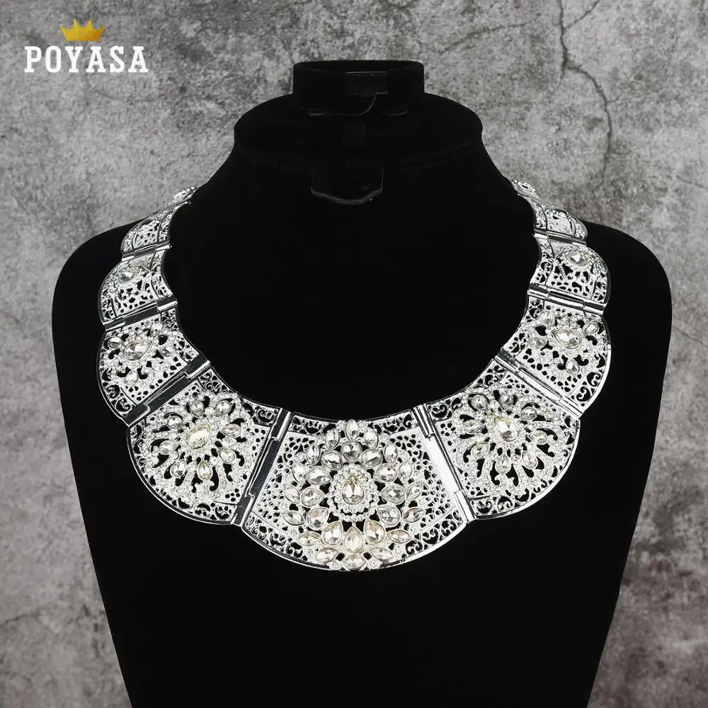 Роскошный комплект свадебных украшений ожерелье с разноцветными кристаллами