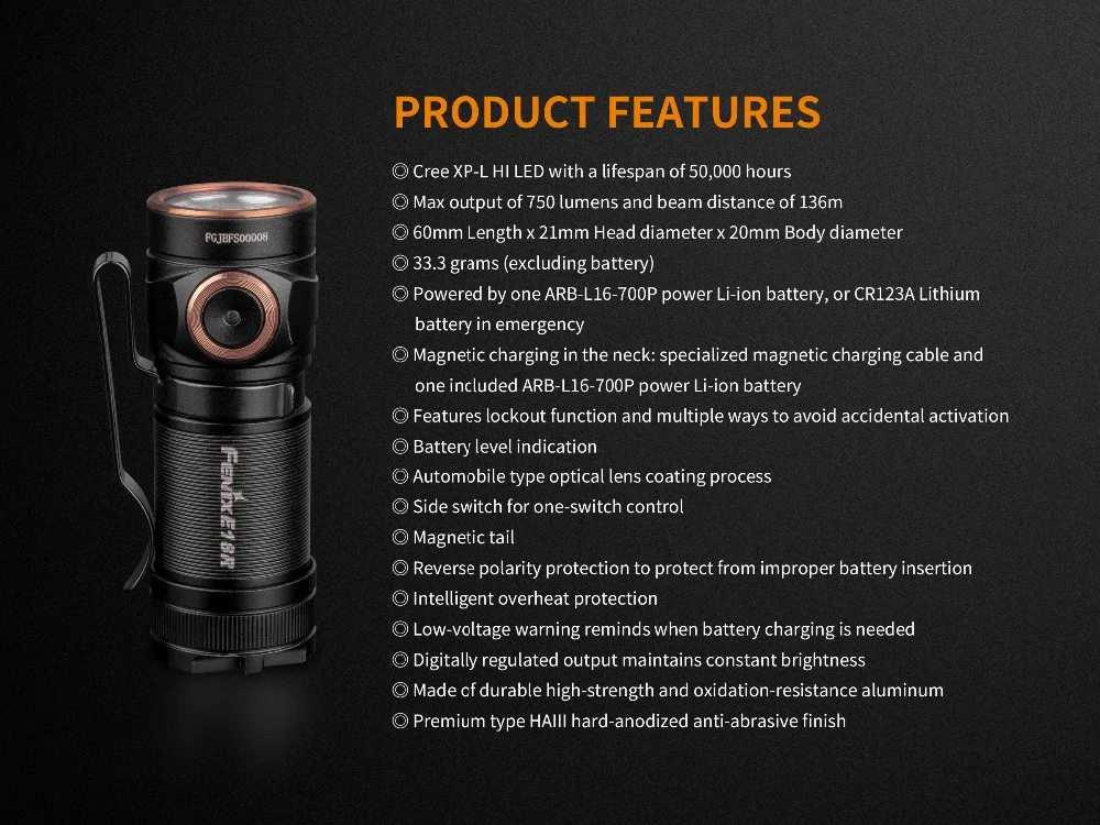 Fenix E18R 750 люмен CREE светодиодный USB Перезаряжаемый EDC/брелок фонарик с батареей
