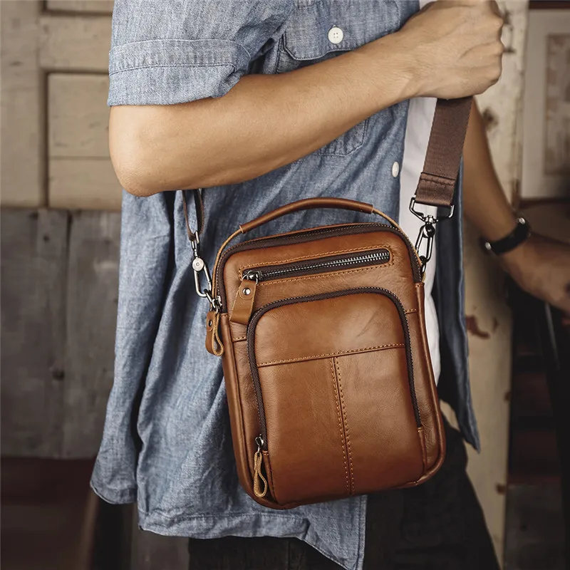 

Multifunctional leather waist bag retro men's leisure sports leather messenger bag men's single shoulder bag wearing belt mobile