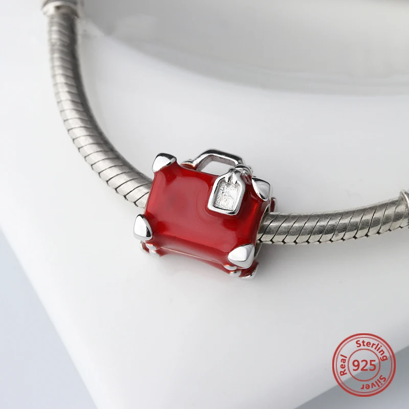 Медовый месяц бусины чемодан с красной эмалью ювелирные изделия Подходит pandora