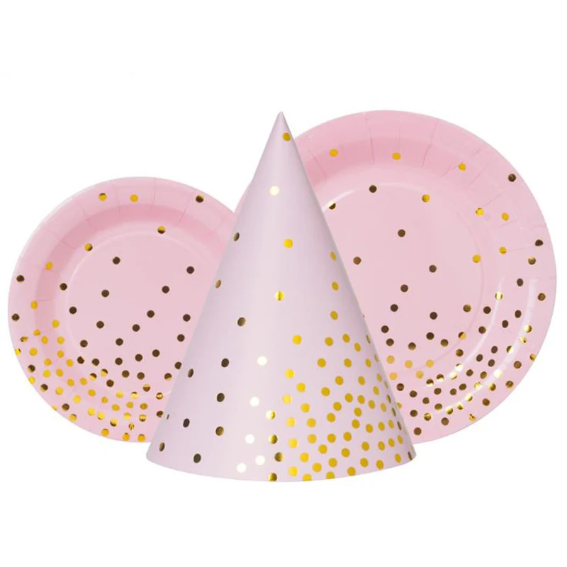 LINVIERLOVE 10 шт./упак. розовая золотая точечная бумага баннер на тарелке чашке для
