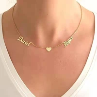 personalized custom name necklace stainless steel pendant name plus heart two names and hearts for women girl gifts
