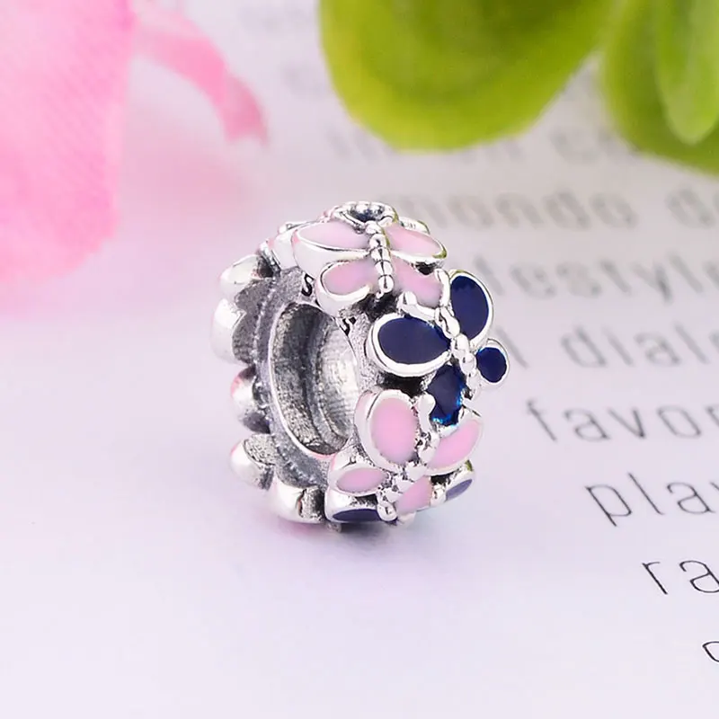 _ Серебряная бабочка 6 мм розовая темно синяя эмалированная лампворк разделитель