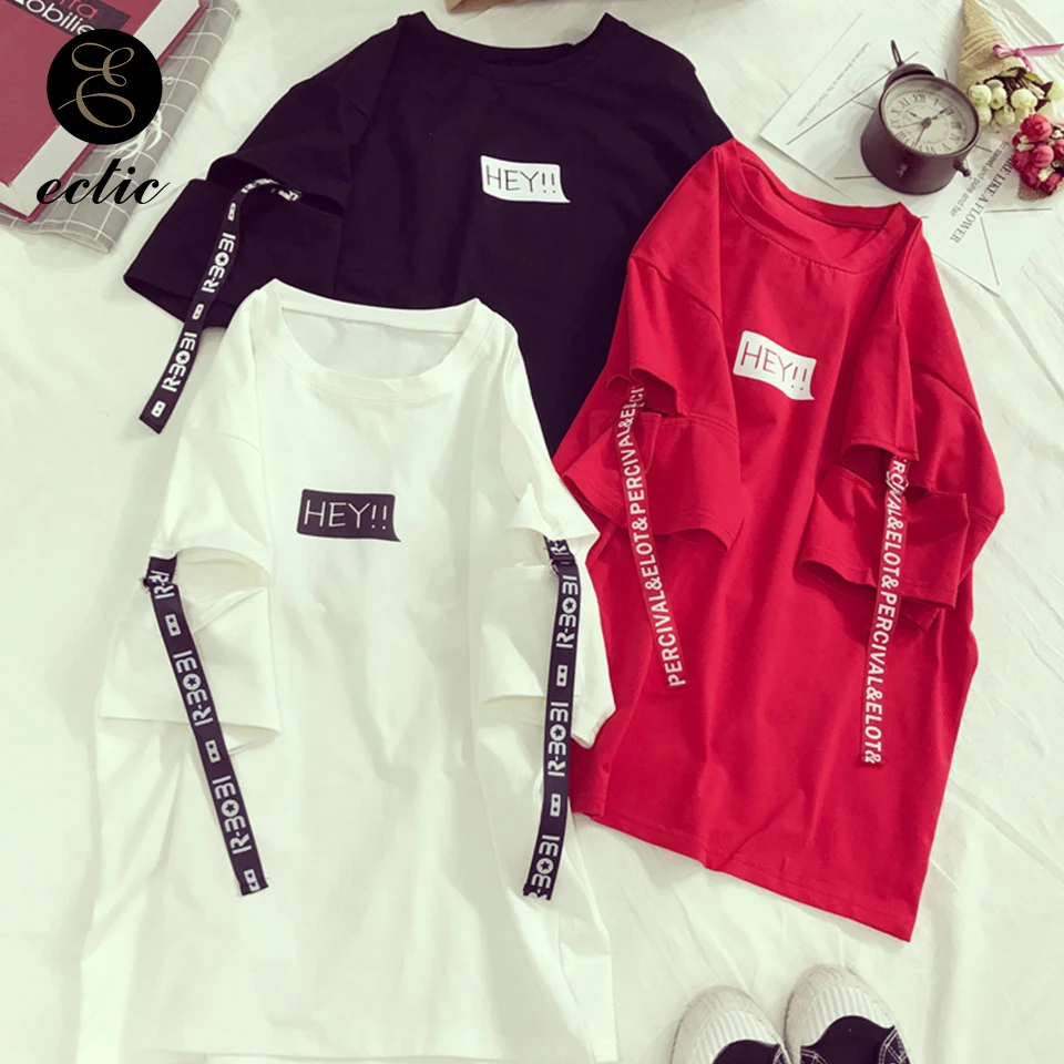 Харадзюку Корейский Стиль Футболка Женщина Панк Рок Больше Плюс Сайз Текст