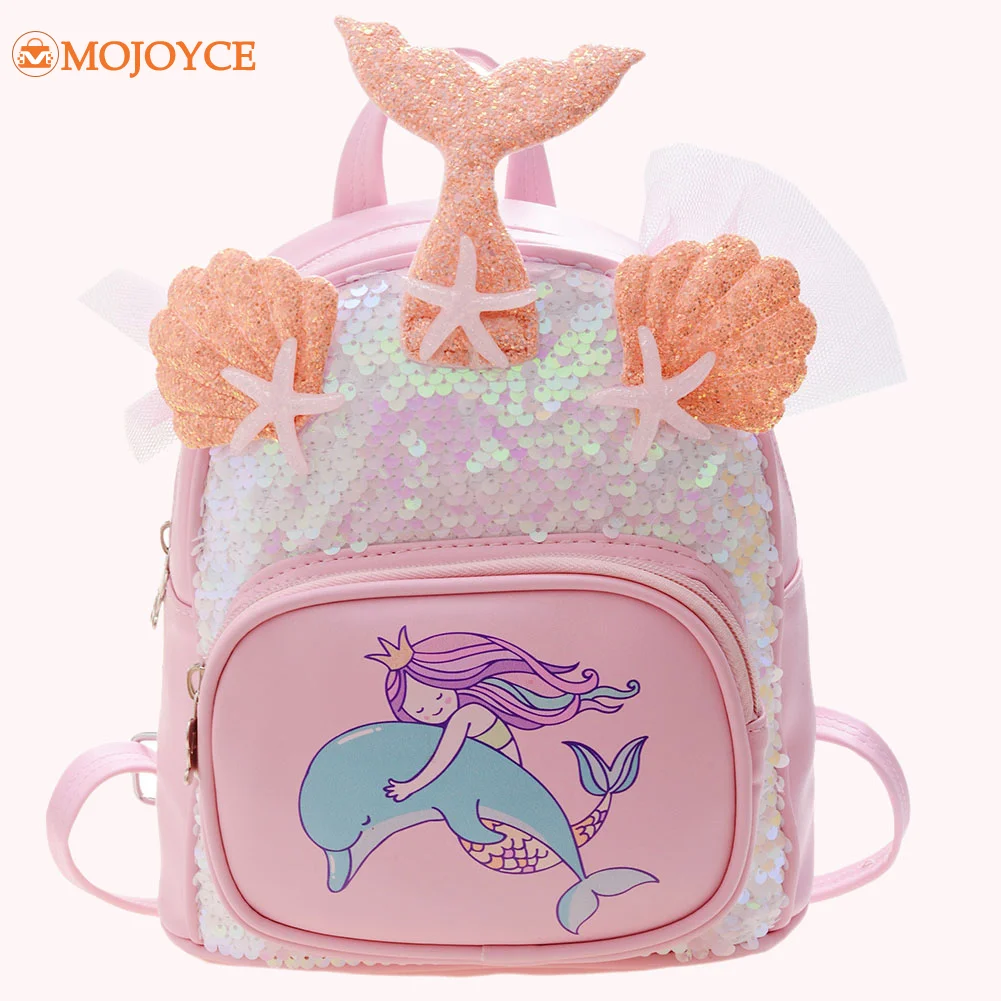 

Kids Kindergarten Cute Leather Cartoon Print Backpack Girls Sequin Knapsack Girls’ backpack school bags travel birthday gifts