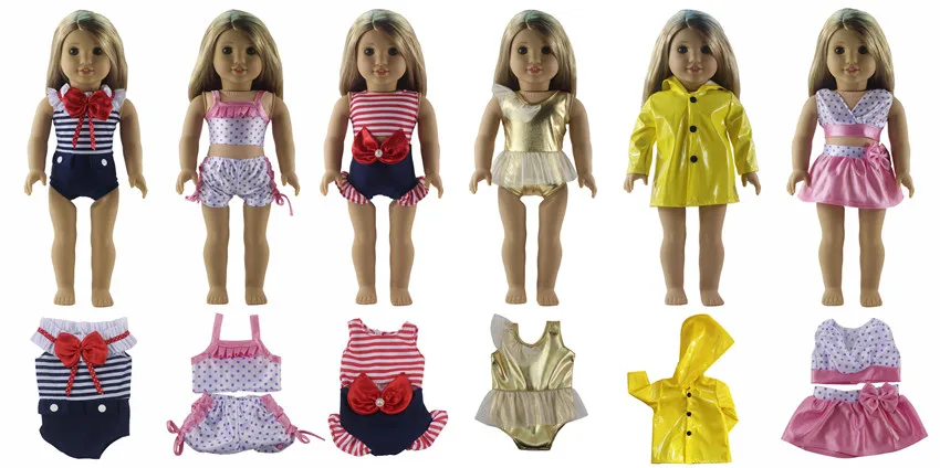 Hot 6 PCS Swimsuit Doll Clothes for 18'' American Bitty Baby Doll Handmade Lovely Student Clothes S18