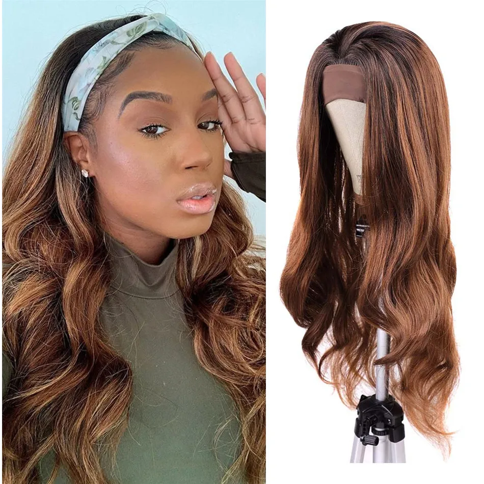 

Длинная волнистая повязка на голову, парик для черных женщин, без замены, волнистый синтетический парик для волос, блонд, Омбре, цвет от модн...