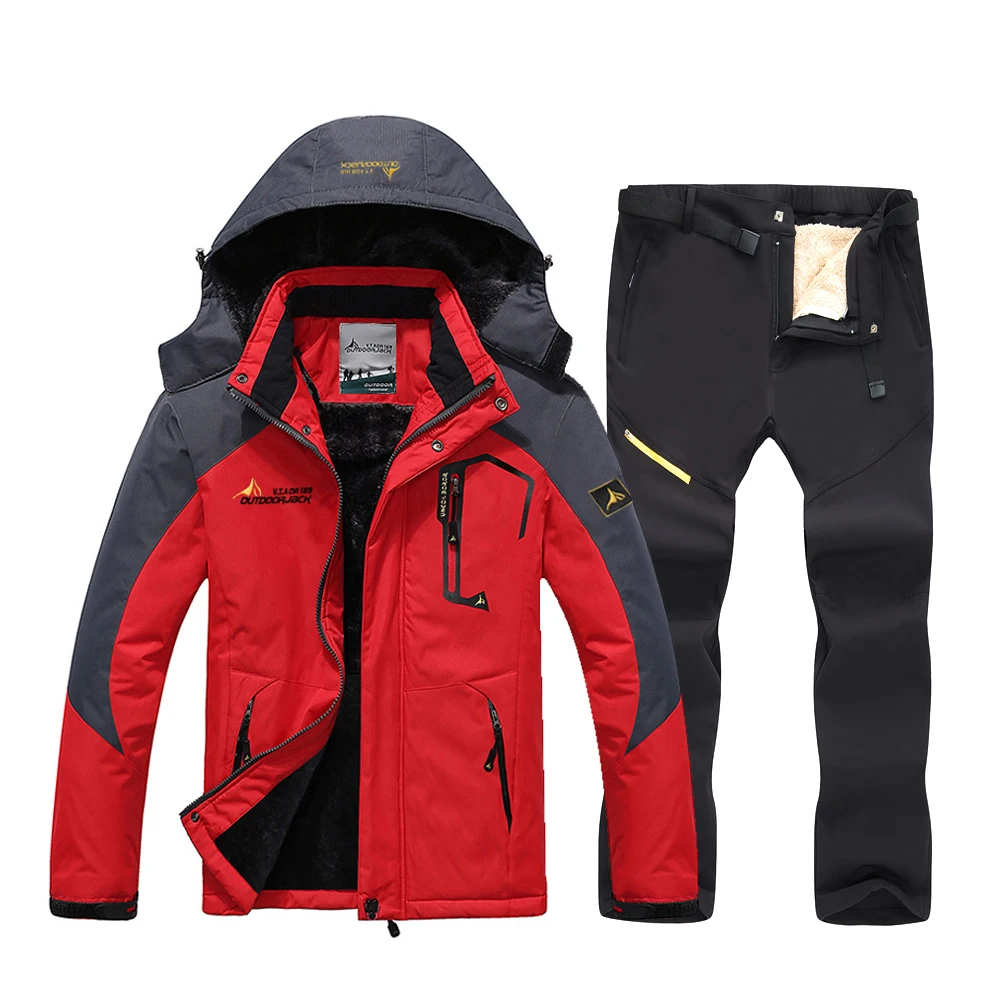 

Зимний флисовый теплый лыжный костюм, мужской водонепроницаемый ветрозащитный комплект для катания на лыжах и сноуборде, куртка и брюки, му...