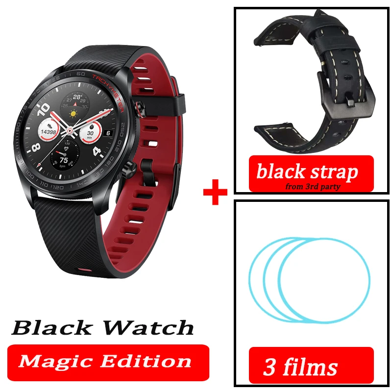 black n black strap Huawei часы magic Honor часы Magic SmartWatch сердечного ритма водонепроницаемый трекер сна трекер работы - Цвет: black n black strap