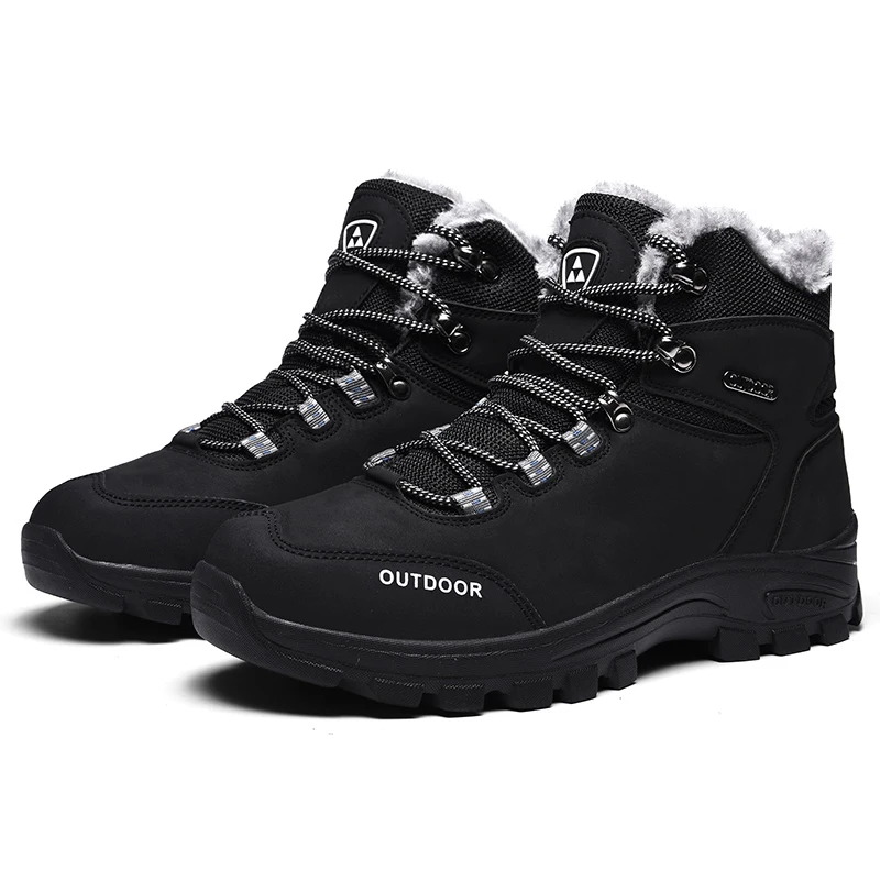 

Winter Warm Plush Hiking Shoes Men Sneakers Leather Outdoor Boots Anti-slip Waterproof Mountain Climbing Sports Trekking Shoes