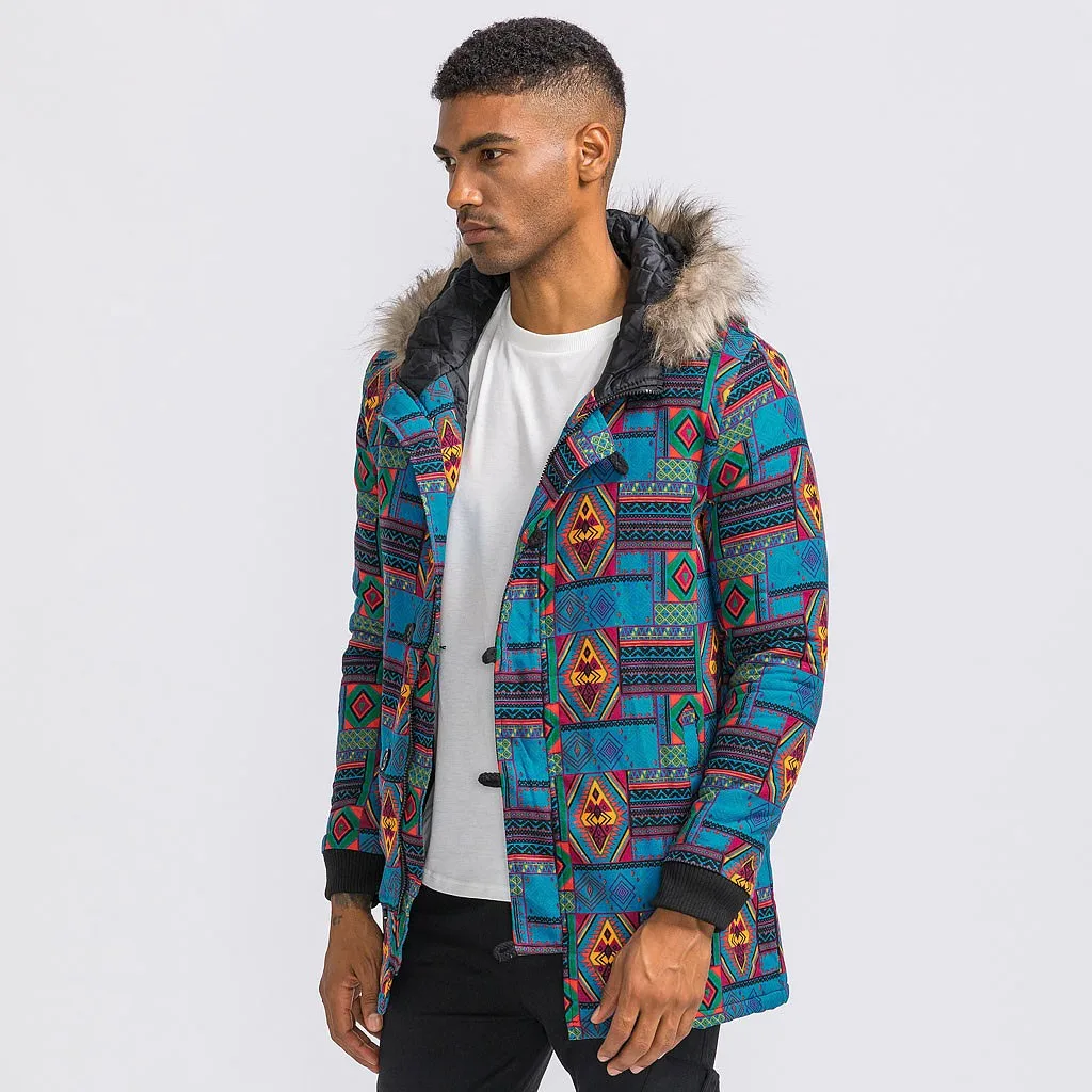 

Vogue Vintage Men's Ethnic Style Hawaiian Style Indian African Style Cotton Printed Coat Chic Design Button Fashion Novelty