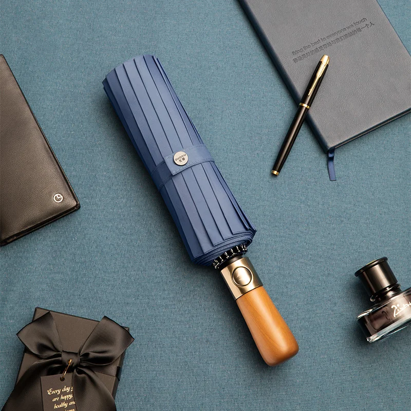 

Wooden Handle Umbrella Male Gift for Men Special for Storm Resistance Strong Parasol Umbrellas Fully Automatic Folding Rain Gear