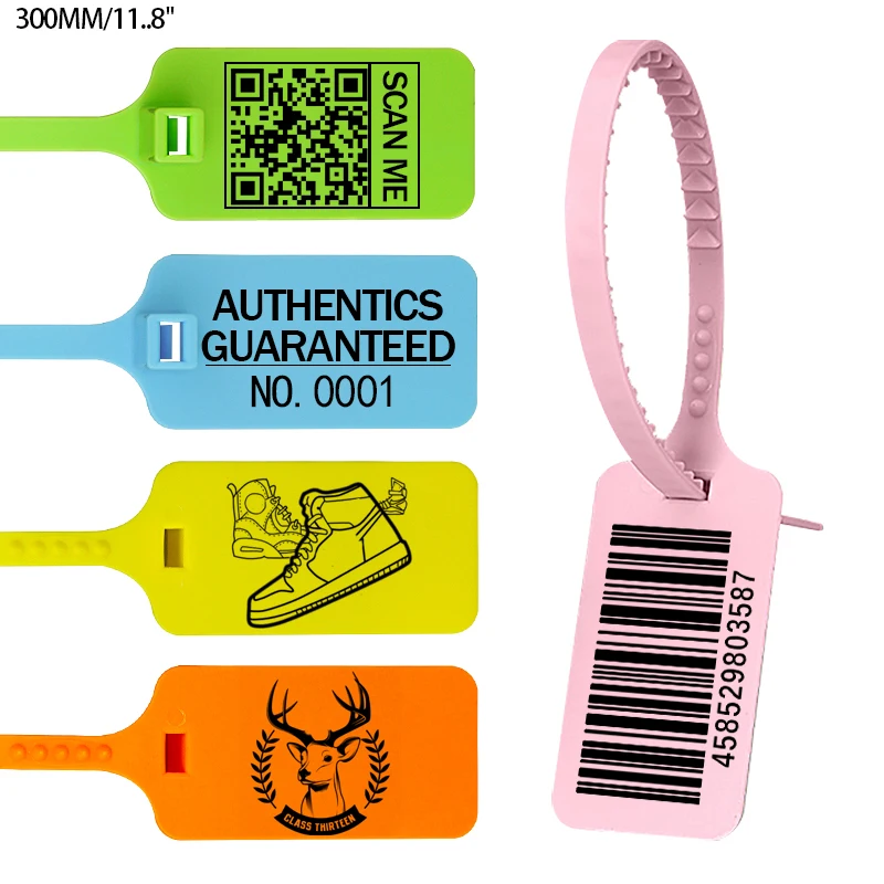 

10Pcs Custom Clothing Hang Tag Labels Off Garment White Security Seal Brand Tags Zip Ties for Clothes Shoes Bag 300mm/11.8"