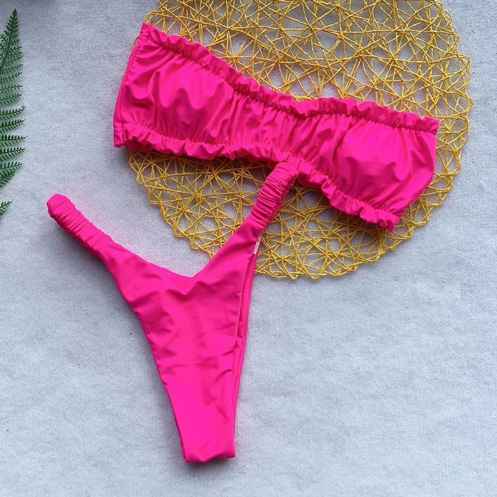Сексуальный купальник из двух частей женский новый комплект бикини однотонный с
