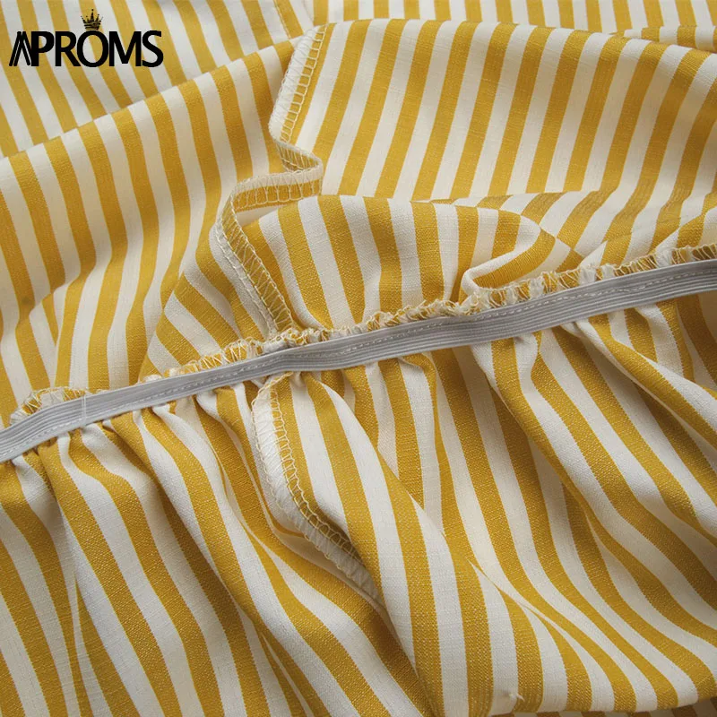 Aproms винтажное Полосатое платье миди с принтом женское элегантное глубокий v-образный Вырез Пояс завязывается платья женские летние уличные сарафаны
