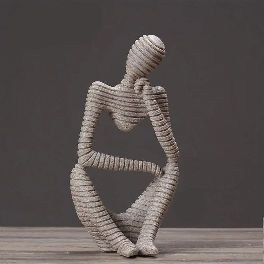 

Sandstone Resin Thinker Style Abstract Sculpture Statue Collectible Figurines Home Office Bookshelf Desktop Decor