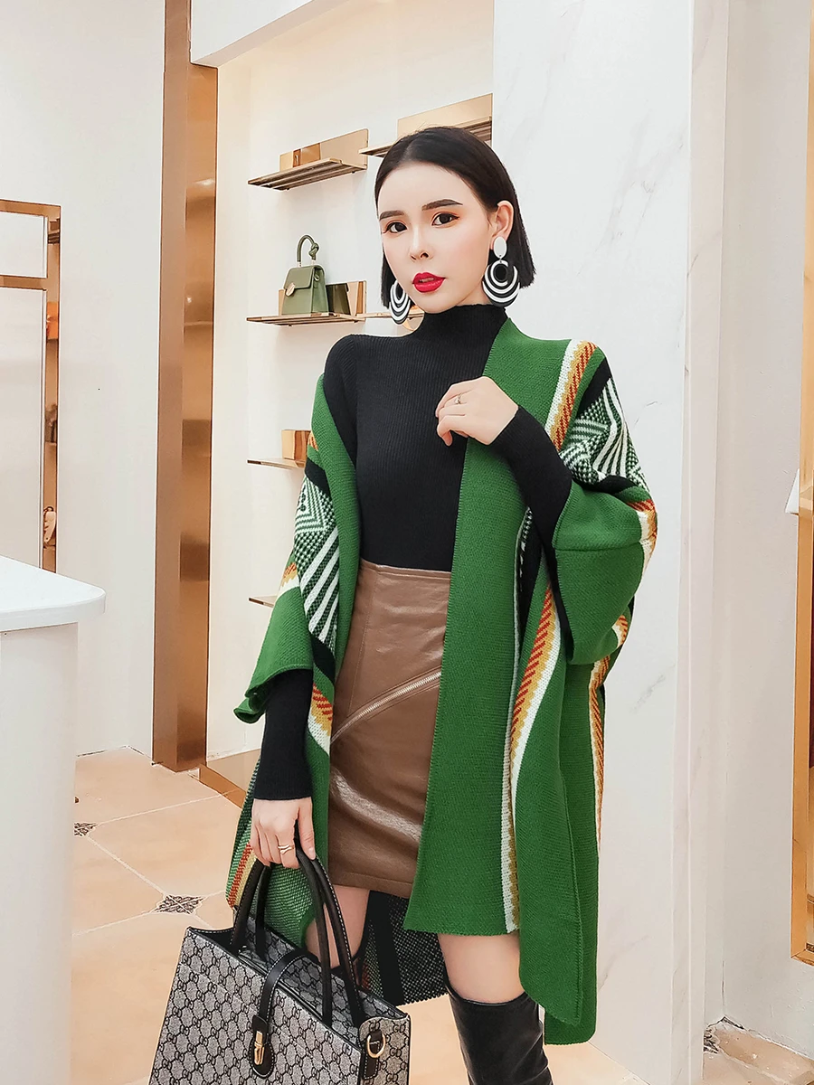 [EWQ] 2019 осень зима новый шарф воротник высокое качество цветной блок полосатый