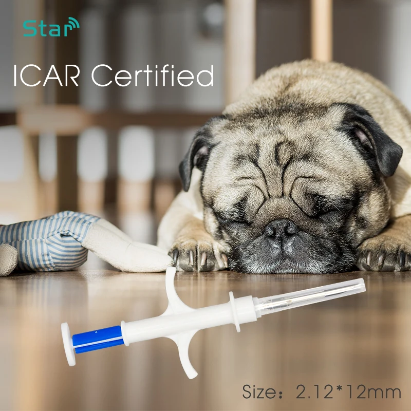 20pcs Animal Microchip Syringe FDX-B 1.4x8mm Pet glass tag injector EM4305 Dog ID Tag with ICAR number 134.2KHz tracking pet |