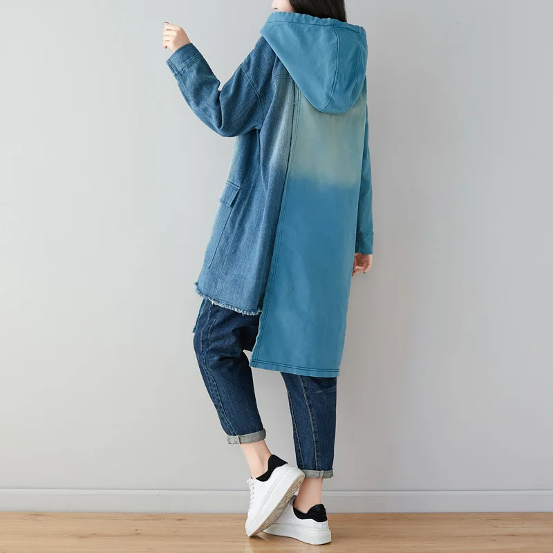 Женское джинсовое платье с капюшоном в стиле пэчворк Свитшот оверсайз