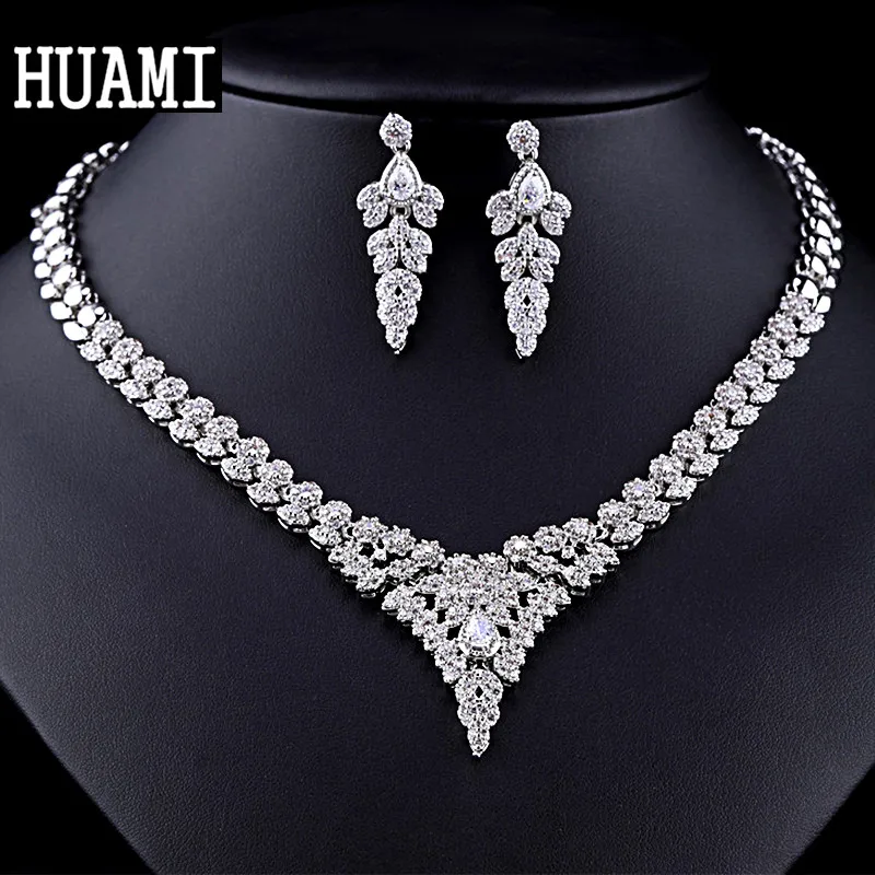 

HUAMI Thick Chian Exaggeration Flower Drop Earrings Necklace Women Jewelry Sets Bridal Retro Branches Shape Collares Para Mujer