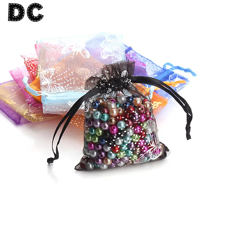 

25pcs/lot 7x9/9x12cm Net Butterfly Wedding Sugar Packaging Drawstring Organza Jewelry Pouch Christmas Gift Bags