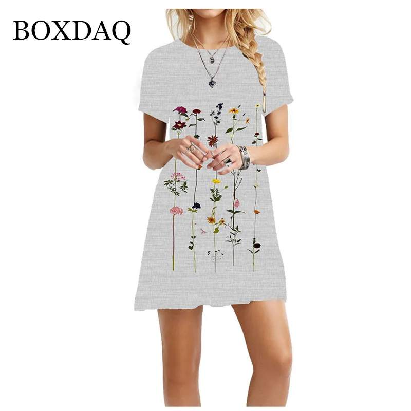 

2021 Summer Vintage Flower Print Bohemian Dress Women Short Sleeve A-Line Dress Casual O-Neck Ladies Mini Dress Streetwear Loose