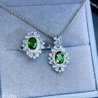 kjjeaxcmy fine jewelry 925 sterling silver inlaid natural diopside gemstone classic ring necklace pendant set support test