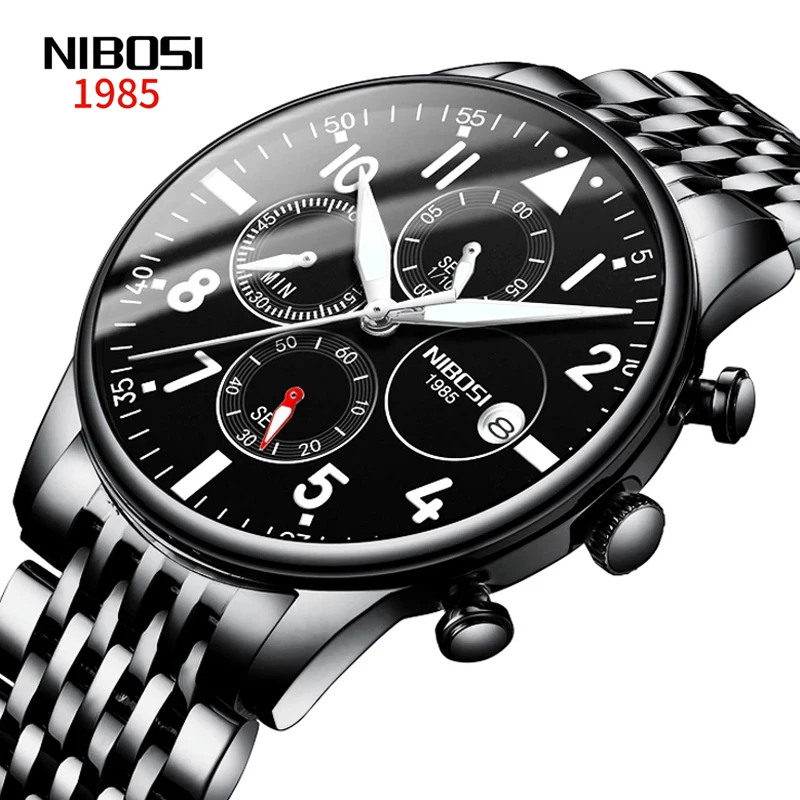 

NIBOSI Fashion New Men Casual LuminousStrap Waterproof Quartz Watch Chronograph Stainless Steel Watches Relogio Masculino