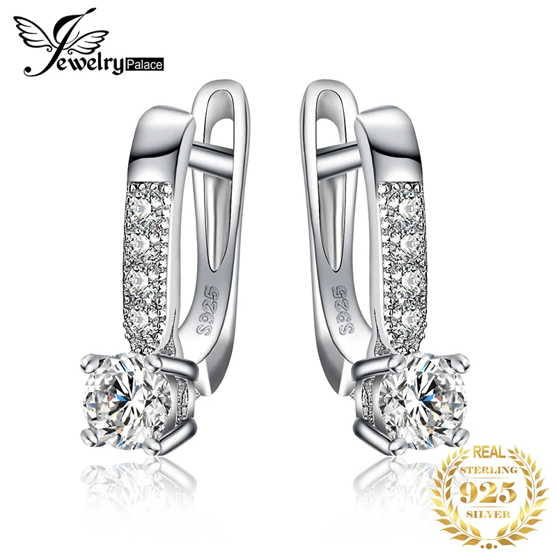 JewelryPalace 925 Sterling srebrne kolczyki koła dla kobiet moda cyrkonia symulowane diamentowe wesele Bridal kolczyk typu Huggie