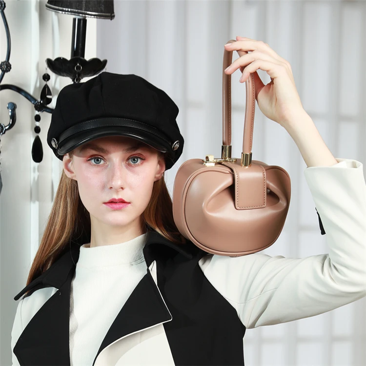 Burminsa Elegant Spherical Cow Genuine Leather Bags Women Small Designer Handbags High Quality Luxury Ladies Tote Bags NEW