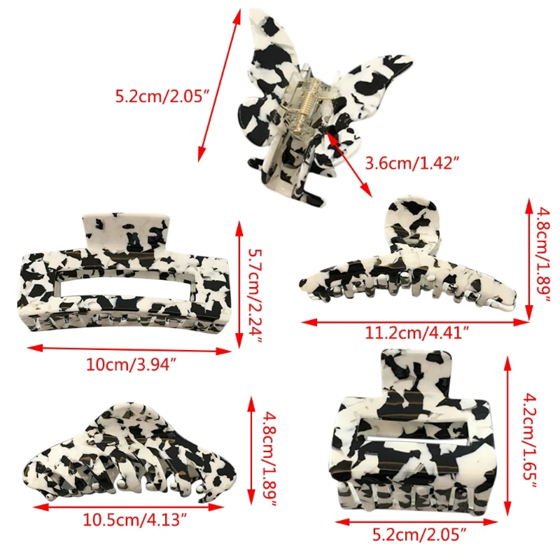 

Korean Women Acetate Geometric Hair Claw Jaw Clip Vintage Milk Cow Pattern Barrette Ponytail Holder Hairgrip Makeup Tool